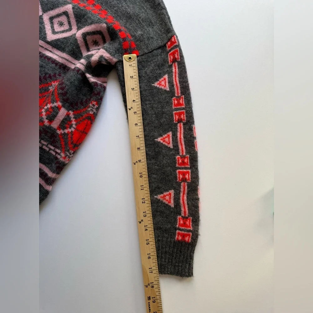 J. CREW Gray and Red Patterned Women's Sweater 🌺 40% WOOL ✅